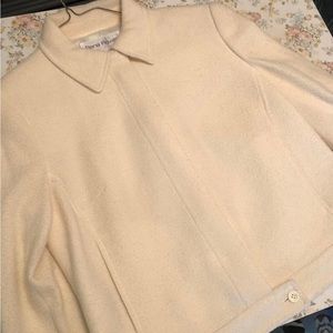 Vintage Rena Rowan Wool Blend Off White Collared Zip Up Cardigan Sweater